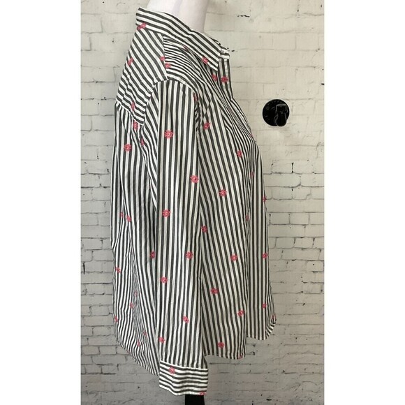 Gap Women Button Up Shirt Gray White Pink Daisy Long Sleeve Classic Fit … - Picture 7 of 12